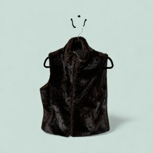 Faux Fur Vest in Rich Brown /Reversible to a solid brown
